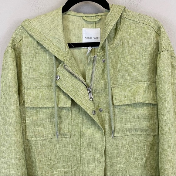 Avec Les Filles Green Hooded Utility Short Jacket Size Large - Picture 3 of 10